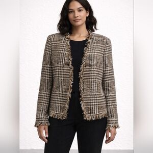 Calvin Klein Brown Tweed Fringe Jacket | Size 12 | Chic Textured Blazer NWT